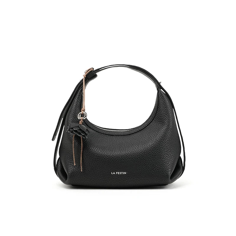 Genuine Leather Half Moon Shoulder and Crossbody Tote