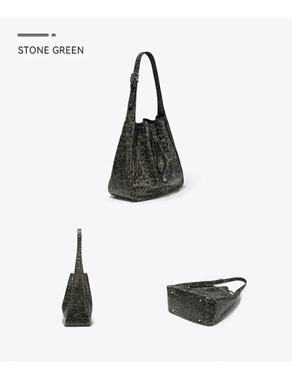 Soft Cowhide Leather Hobo Tote – Leopard Shoulder and Crossbody Bag