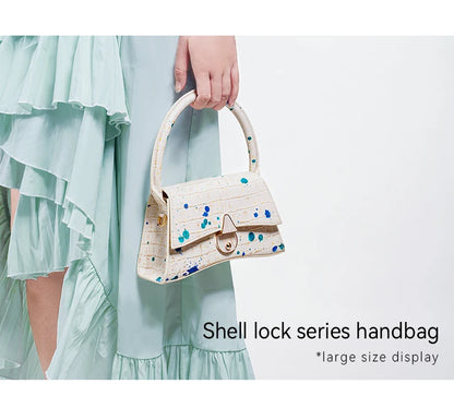 Genuine Leather Half Moon Shoulder Bag – Floral Lock Design