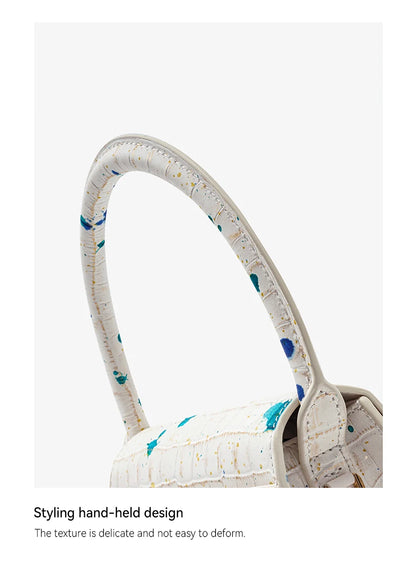 Genuine Leather Half Moon Shoulder Bag – Floral Lock Design