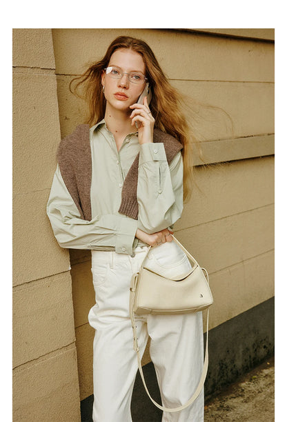 Soft Genuine Leather Mini Tote Crossbody