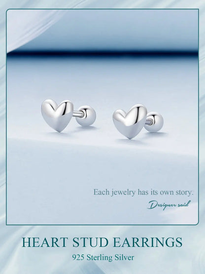 Mini Heart Stud Earrings – 925 Sterling Silver, Platinum Plated