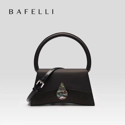 Genuine Leather Half Moon Flap Bag with Floral Pattern