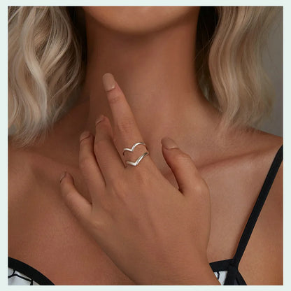 925 Sterling Silver Adjustable V-Shaped Ring with Double-Layer Design