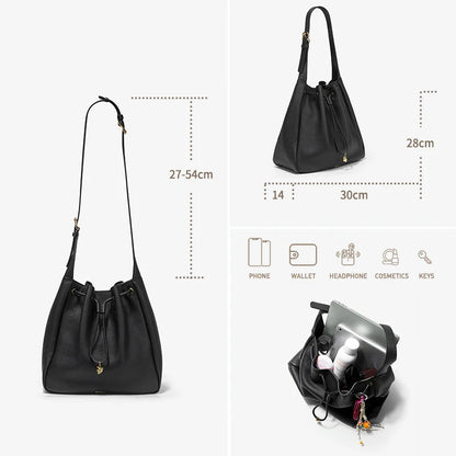 Genuine Cow Leather Hobo Bag – Soft Drawstring Everyday Style