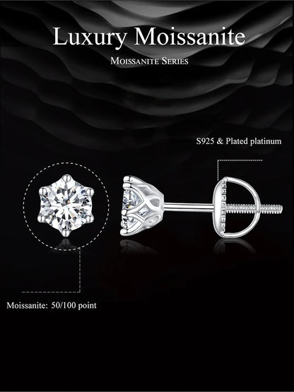 D Color Moissanite Stud Earrings – 925 Sterling Silver