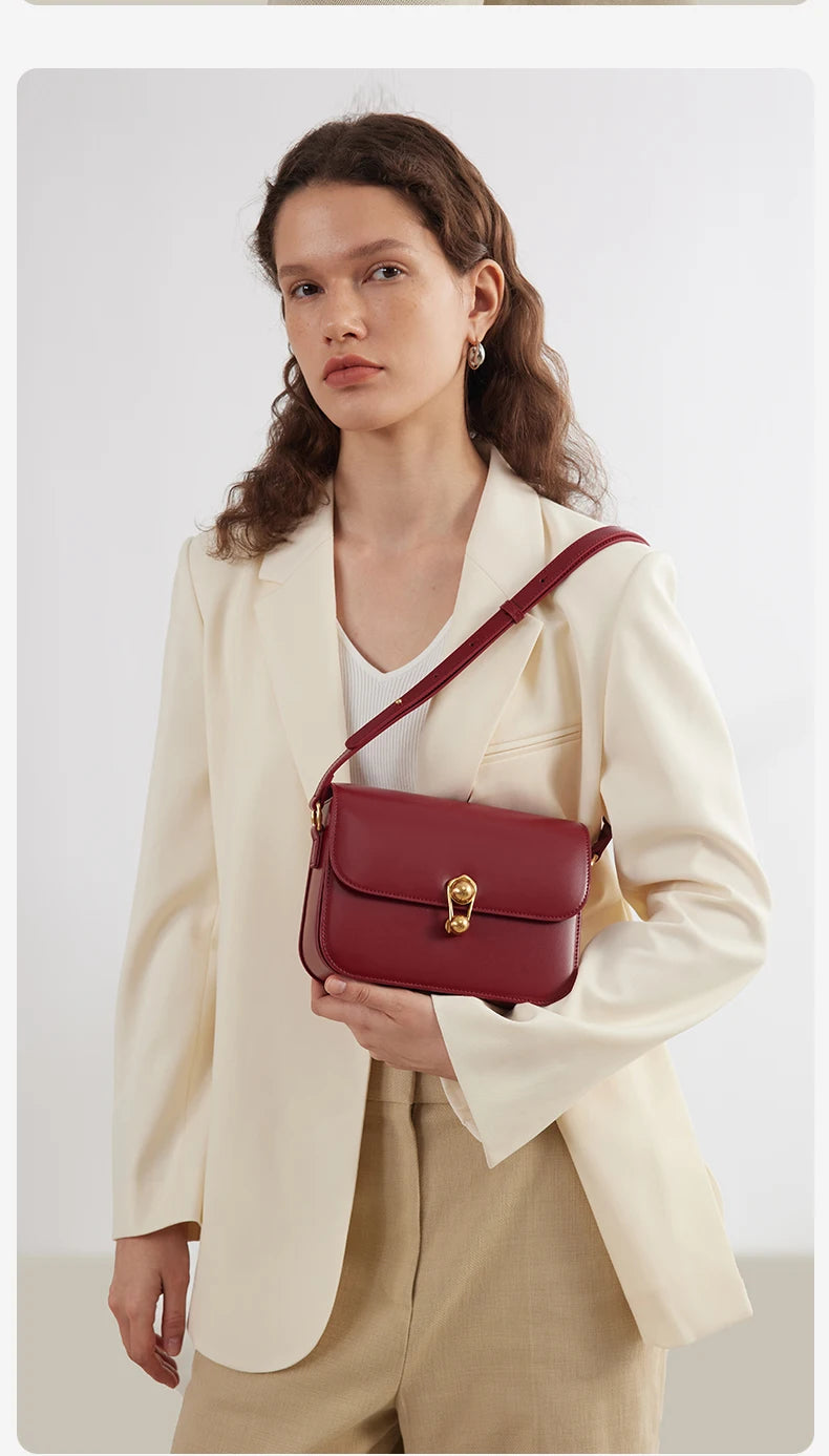 Split Leather Square Shoulder and Crossbody Bag