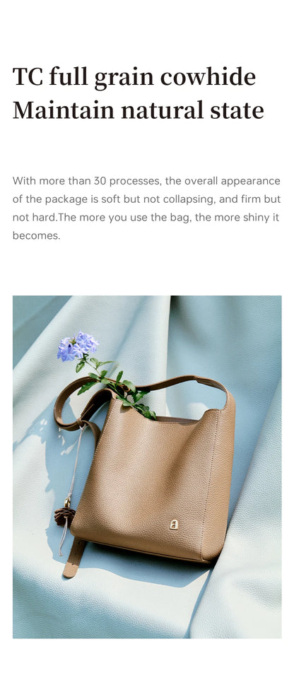 Soft Genuine Leather Bucket Bag