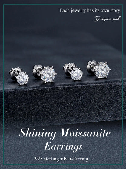 D Color Moissanite Stud Earrings – 925 Sterling Silver
