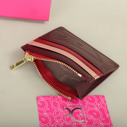Compact Women’s PU Leather Monogram Wallet with Zipper and Card Slots