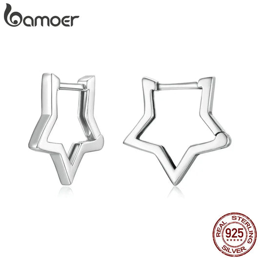 Star Hoop Earrings – Sterling Silver with Oxidized Finish