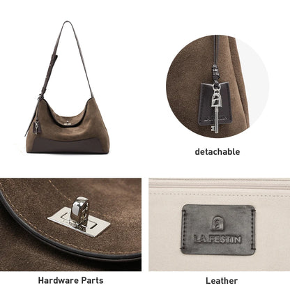 Split Leather Shoulder and Handbag Tote