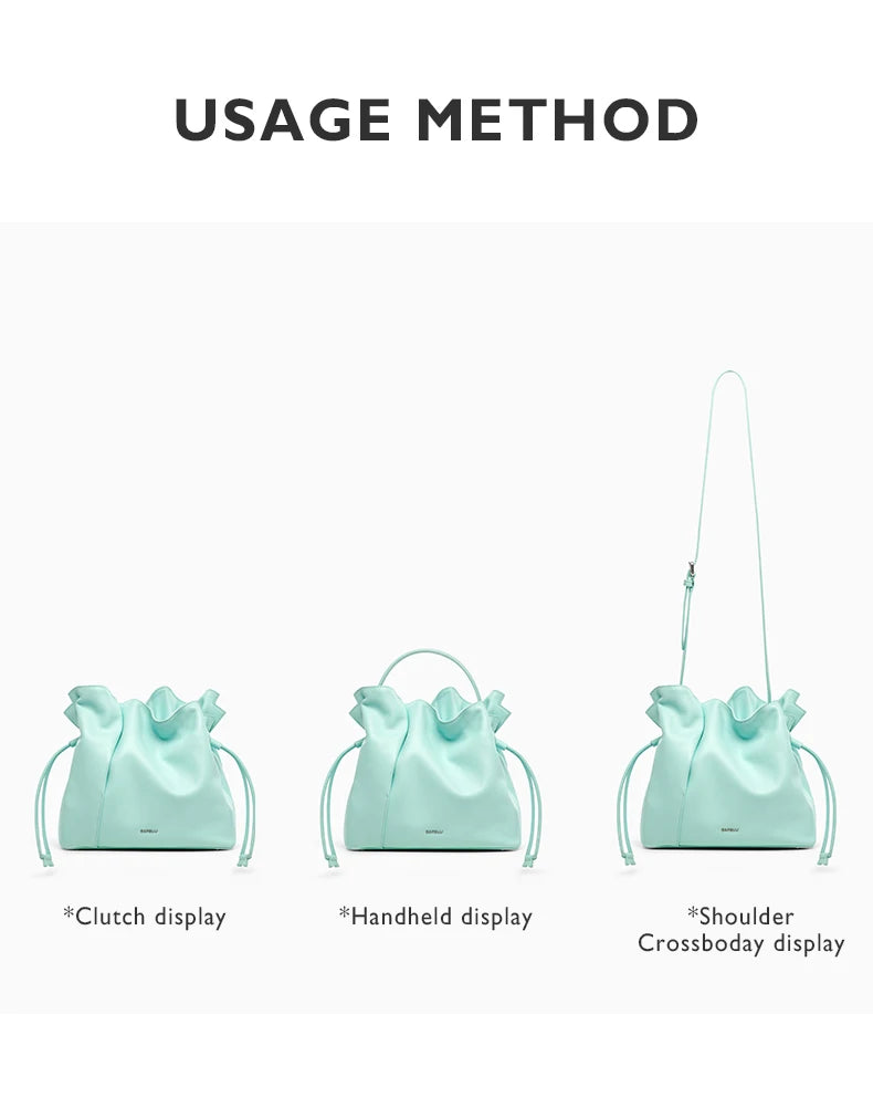 Genuine Leather Bucket Bag – Soft Casual with Open Pocket