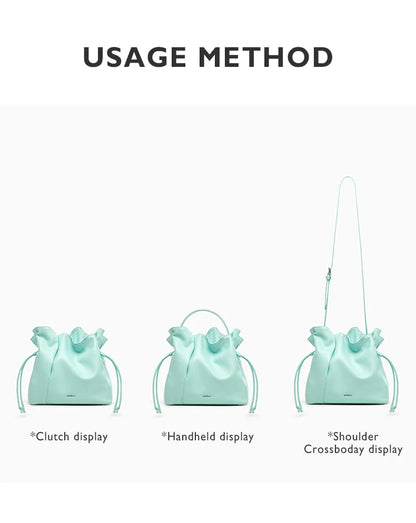 Genuine Leather Bucket Bag – Soft Casual with Open Pocket