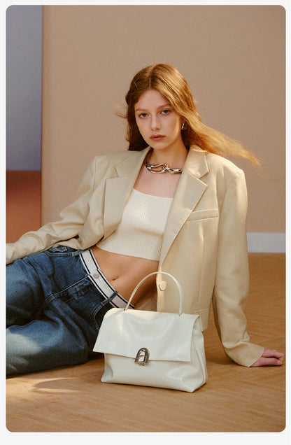 Split Leather Shoulder Crossbody Tote Bag