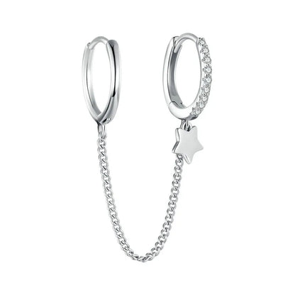 Zircon Stud Earrings with Chain – 925 Sterling Silver Double Hoop