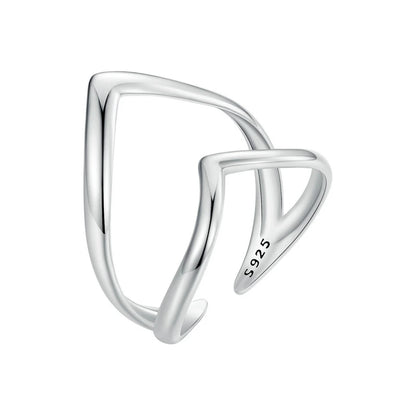 925 Sterling Silver Adjustable V-Shaped Ring with Double-Layer Design