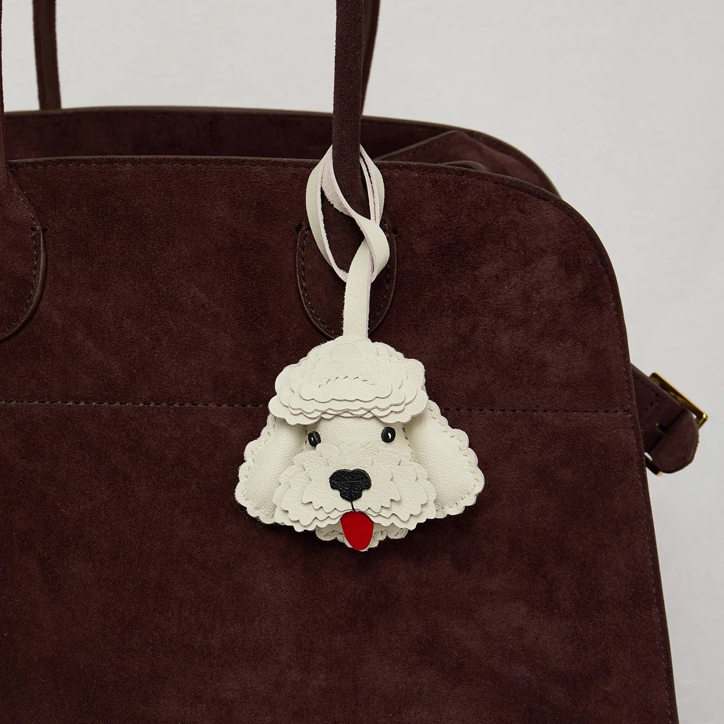 Teddy Dog Leather Bag Charm Keychain