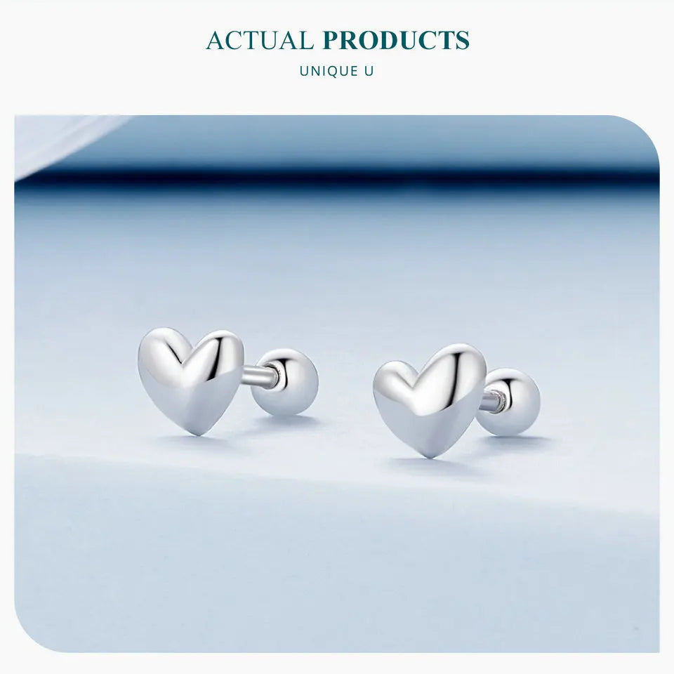 Mini Heart Stud Earrings – 925 Sterling Silver, Platinum Plated