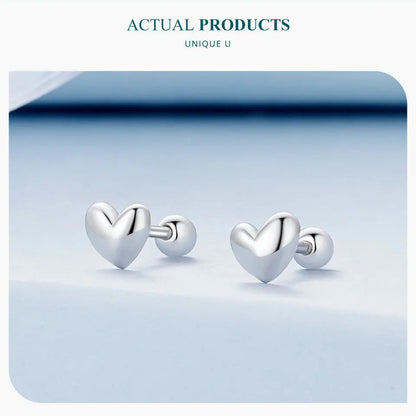 Mini Heart Stud Earrings – 925 Sterling Silver, Platinum Plated