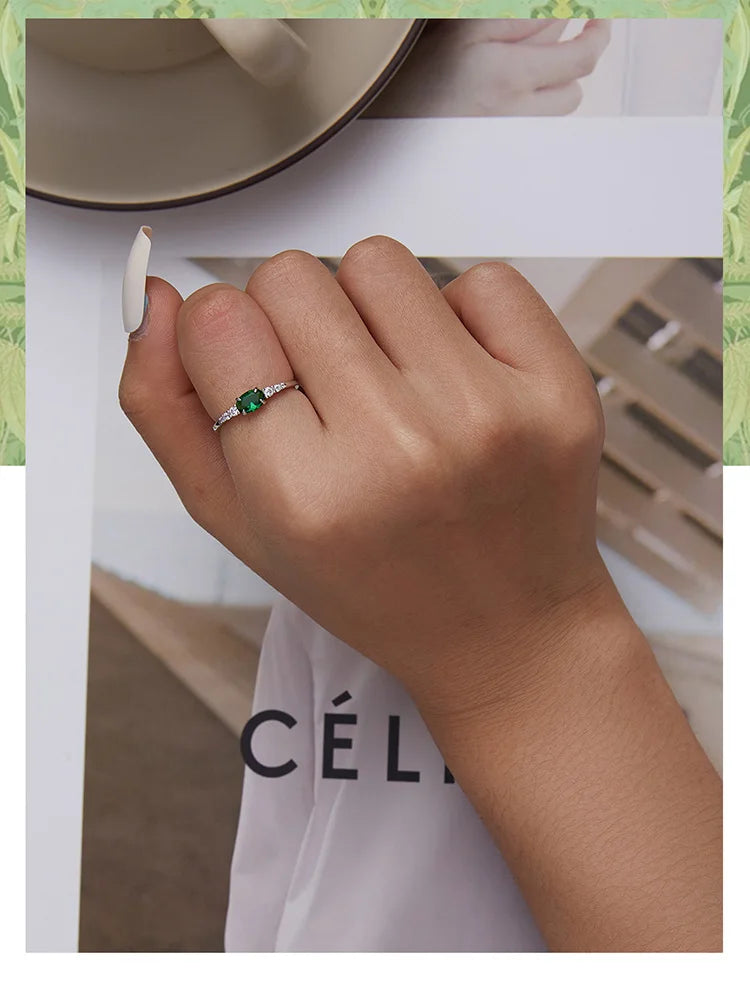 Green Zircon Ring – 925 Sterling Silver with Prong Setting