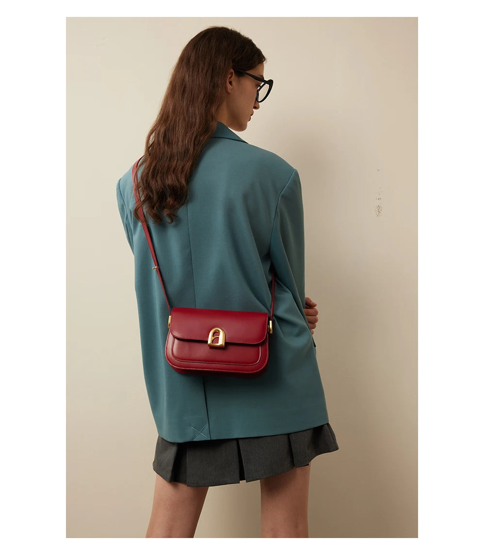 Split Leather Square Shoulder and Crossbody Bag