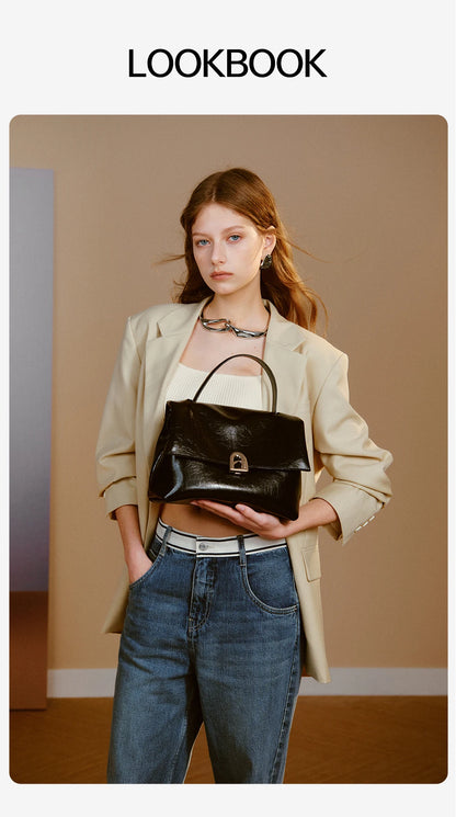 Split Leather Shoulder Crossbody Tote Bag