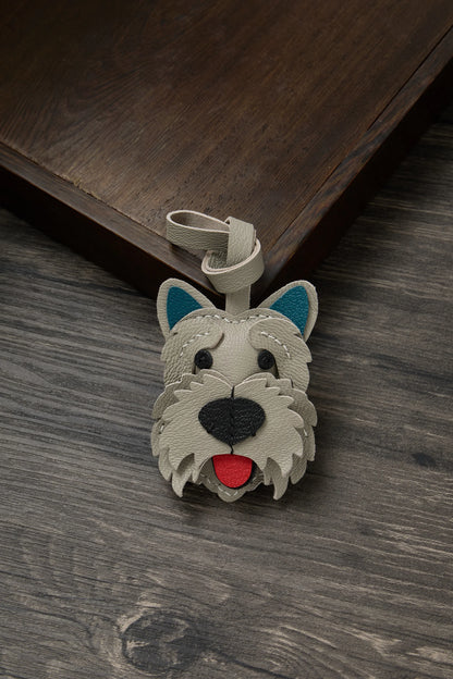 Schnauzer Leather Bag Charm Keychain