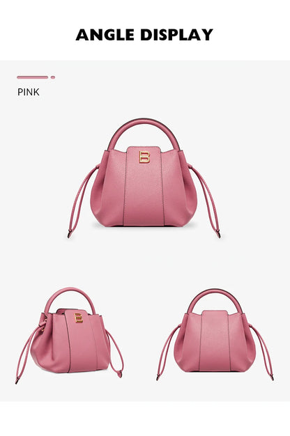 Soft Split Leather Bucket Bag – Casual Flap Shoulder Style