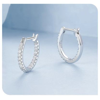 Sterling Silver Hoop Earrings – White Gold Plated with Zircon