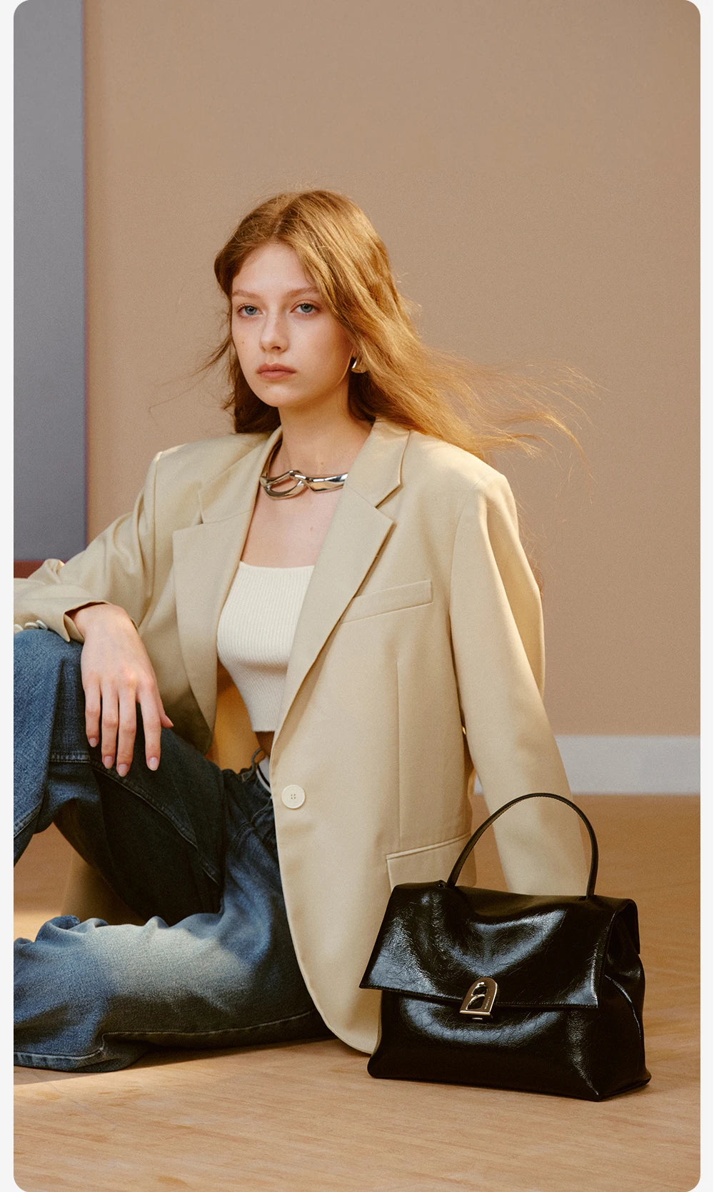 Split Leather Shoulder Crossbody Tote Bag