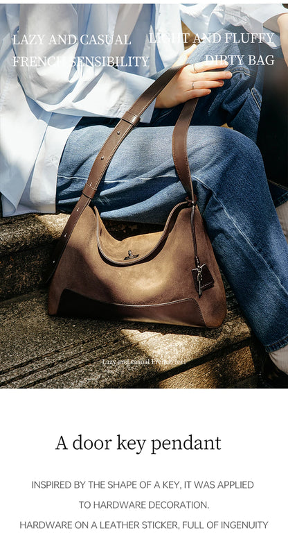 Split Leather Shoulder and Handbag Tote