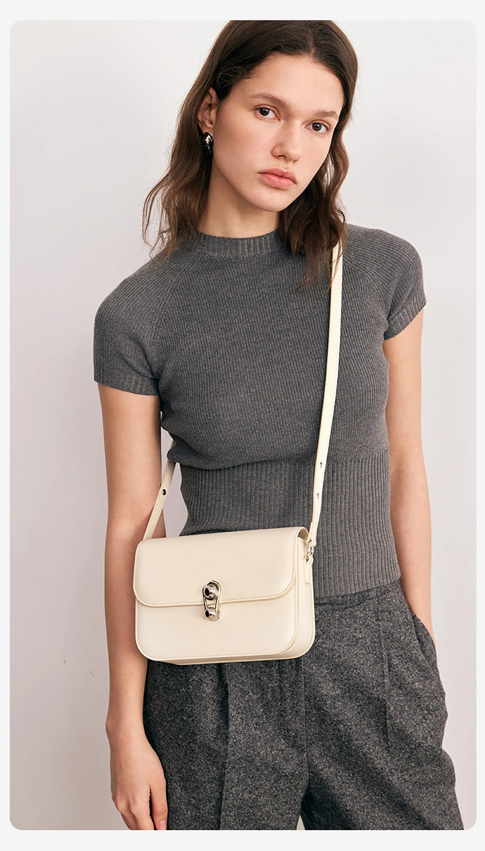 Split Leather Square Shoulder and Crossbody Bag