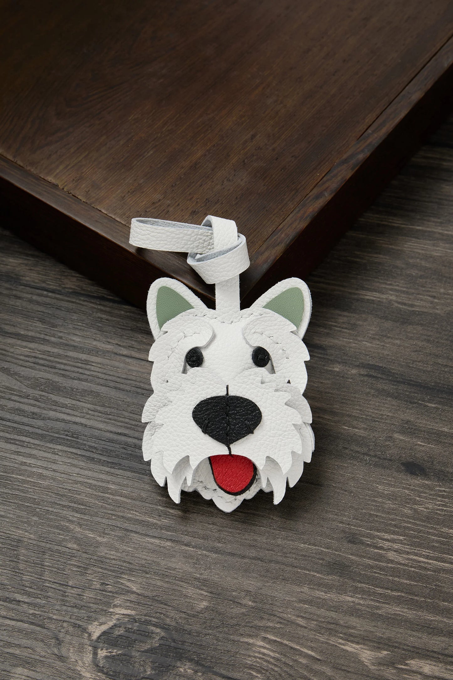 Teddy Dog Leather Bag Charm Keychain