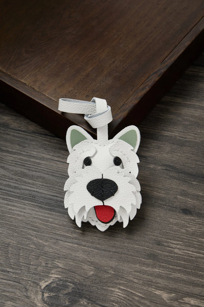 Teddy Dog Leather Bag Charm Keychain