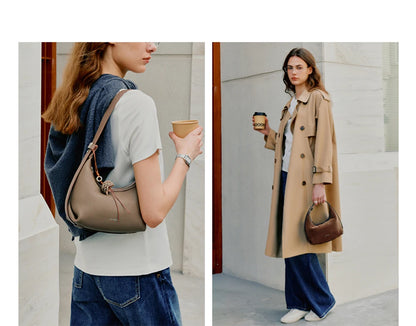 Genuine Leather Half Moon Shoulder and Crossbody Tote