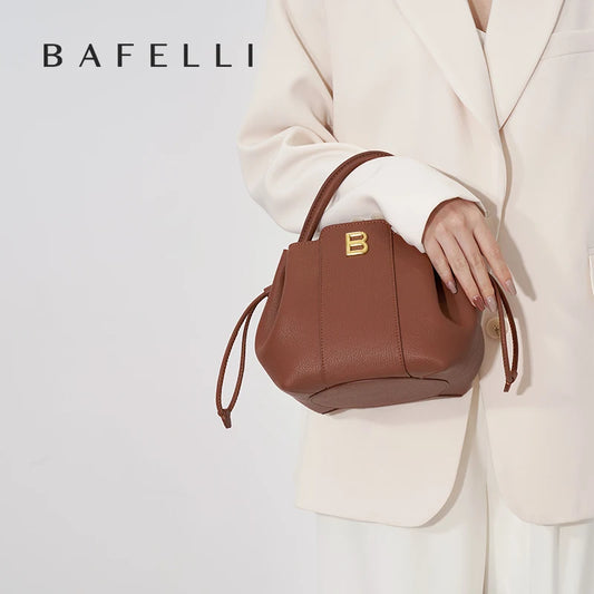 Soft Split Leather Bucket Bag – Casual Flap Shoulder Style