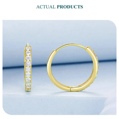 925 Sterling Silver CZ Huggie Hoop Earrings with Geometric Design