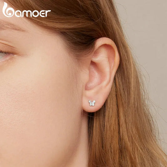 Brilliant Star and Butterfly Sterling Silver Stud Earrings