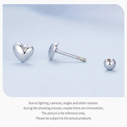 Mini Heart Stud Earrings – 925 Sterling Silver, Platinum Plated