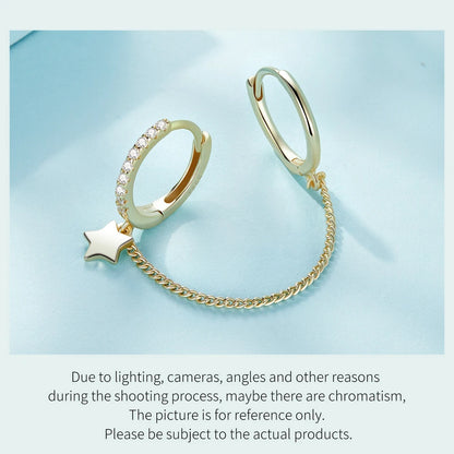 Zircon Stud Earrings with Chain – 925 Sterling Silver Double Hoop
