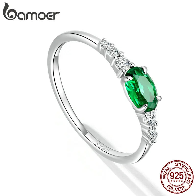 Green Zircon Ring – 925 Sterling Silver with Prong Setting