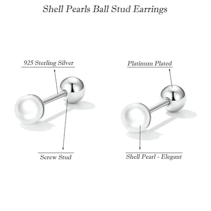 925 Sterling Silver Mini Ball Stud Earrings with Screw Back