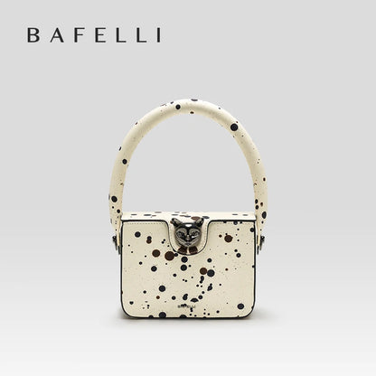 Boxy Genuine Leather Flap Bag – Dot Pattern Cat Design