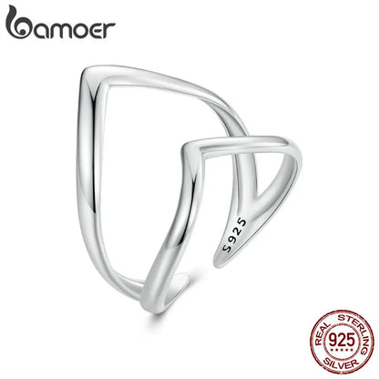 925 Sterling Silver Adjustable V-Shaped Ring with Double-Layer Design