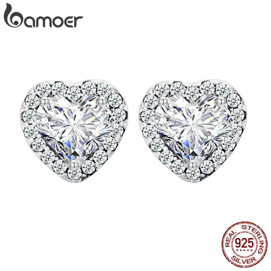 Gold Plated Heart Stud Earrings – Sterling Silver with Zircon