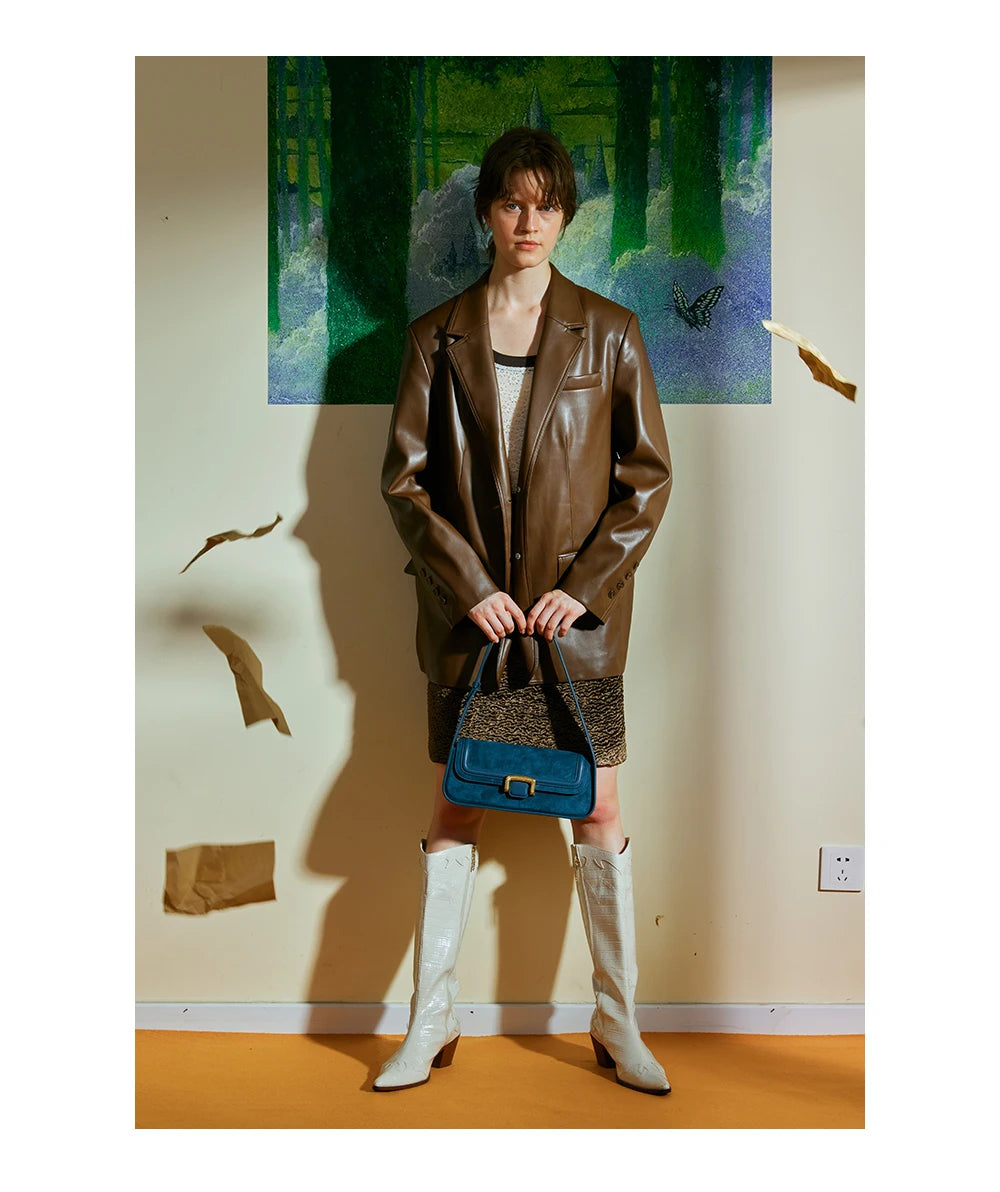 Split Leather Firm Shoulder Bag