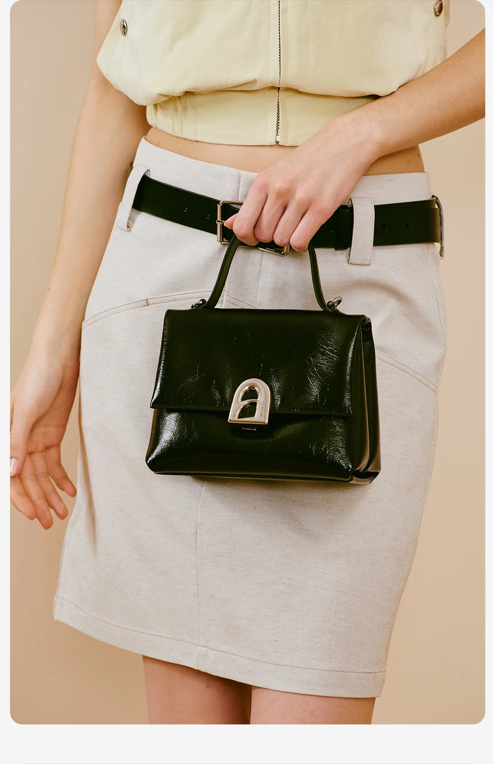 Split Leather Compact Square Tote