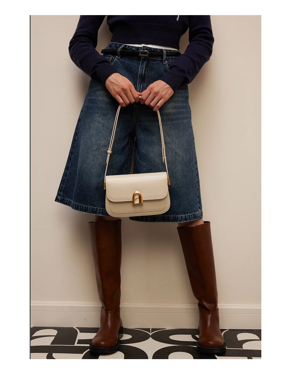 Split Leather Square Shoulder and Crossbody Bag