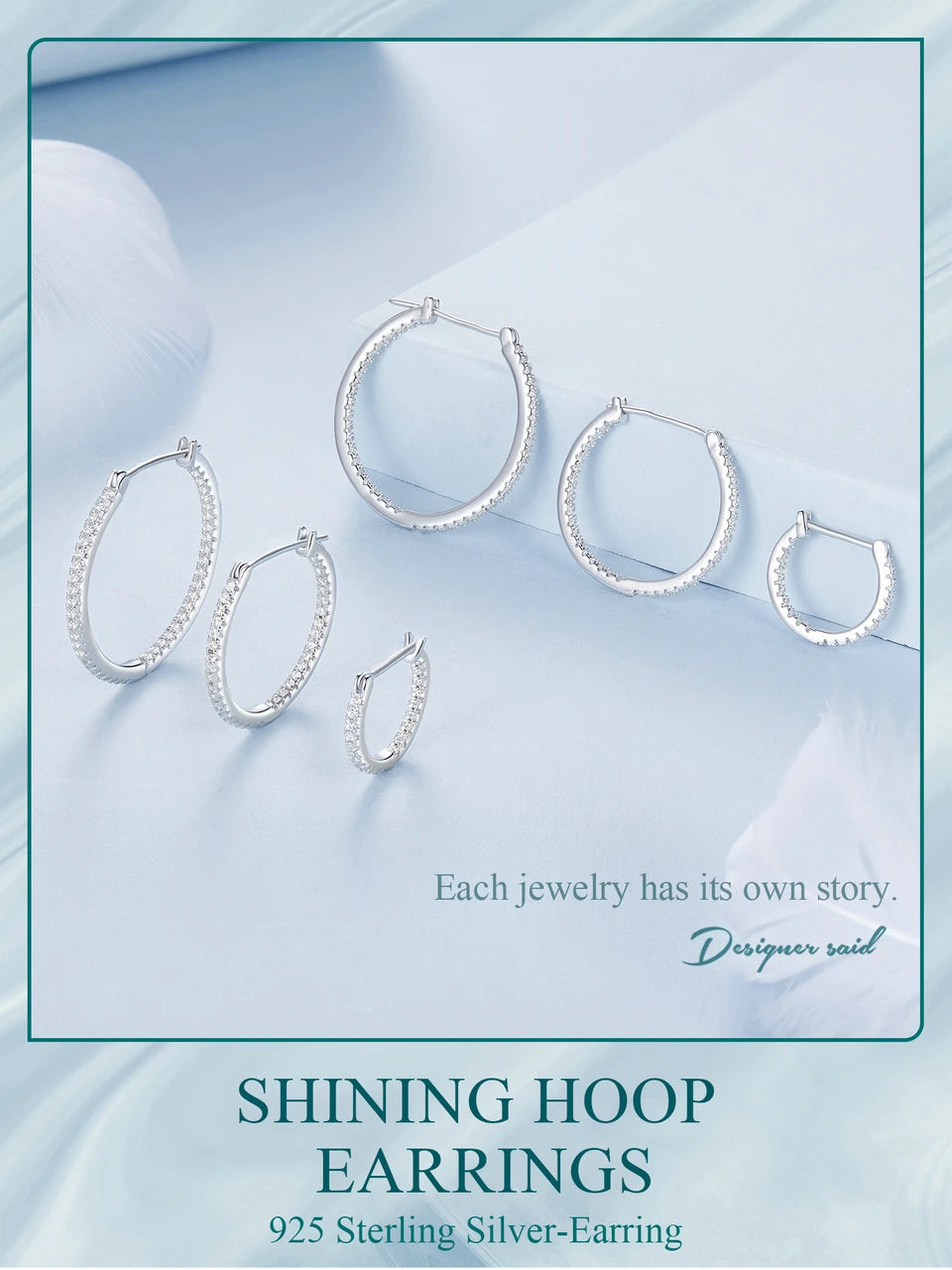 Sterling Silver Hoop Earrings – White Gold Plated with Zircon